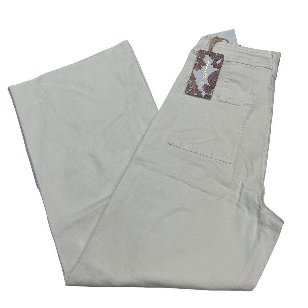 Band of the Free Womens Wide Leg High Rise Pants Off-White Raw Hem Size 30 NEW
